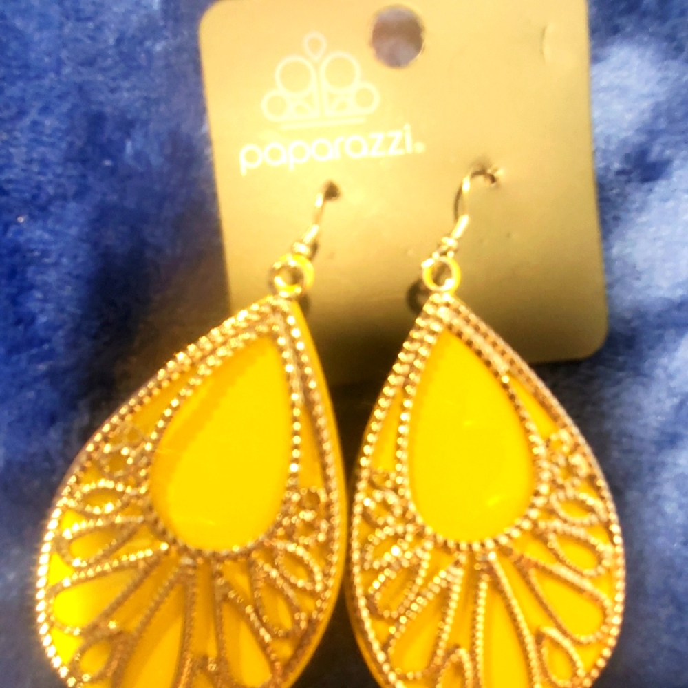 Paparazzi yellow and soccer dangle earrings